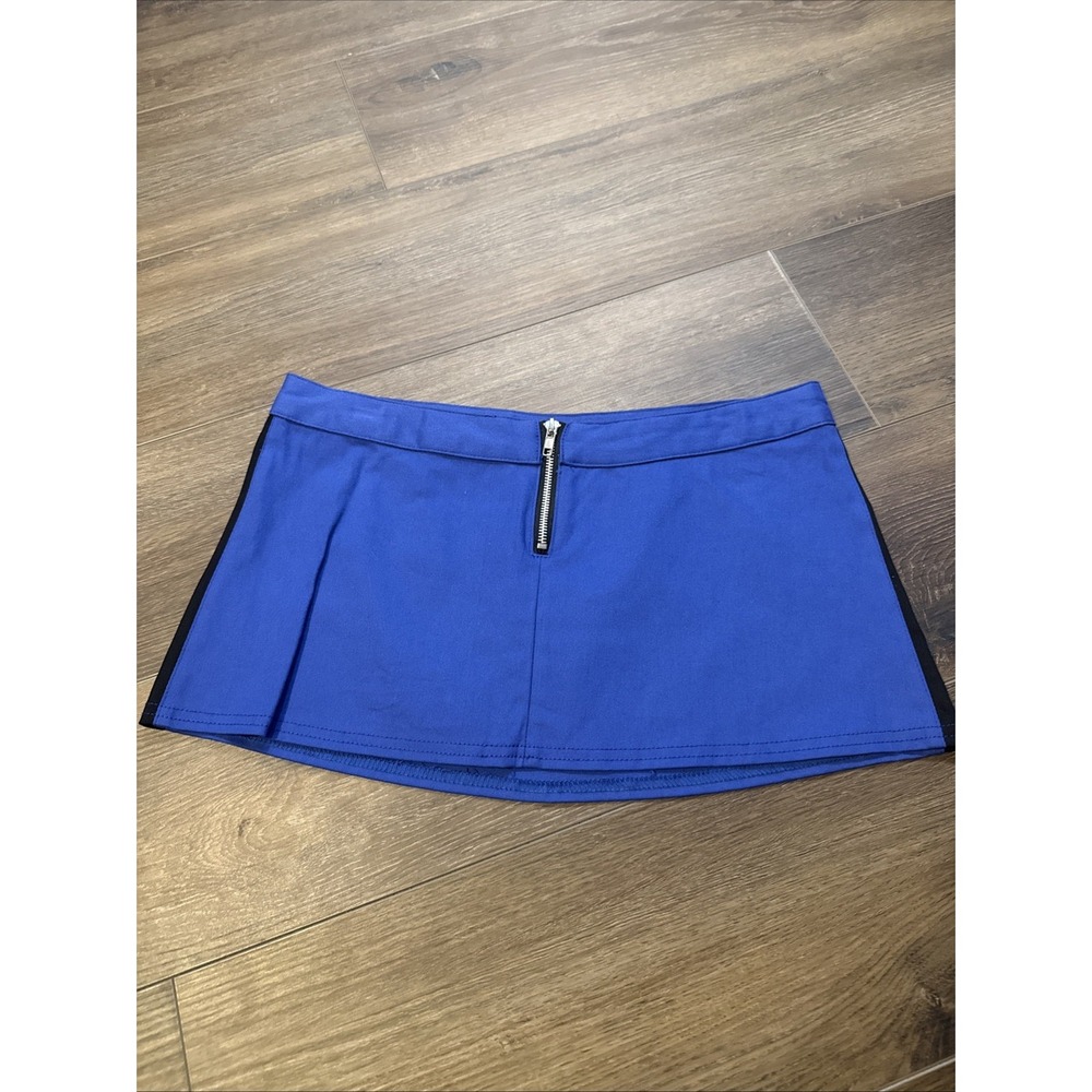 Vintage 90s Y2K DOGPILE Blue  Black Low Rise Zip Up  Micro Skirt 32x11 Large